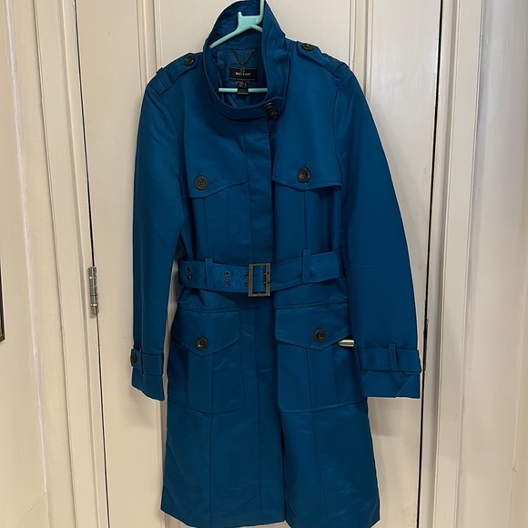 Mango Jackets & Blazers - Mango Blue high neck cloth Trench coat with buttons & belt & lining !